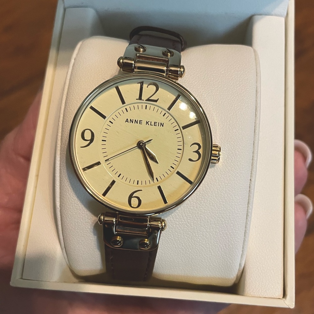 Anne Klein Brown Leather w/ Gold Hardware. Water Resistant Ladies Watch